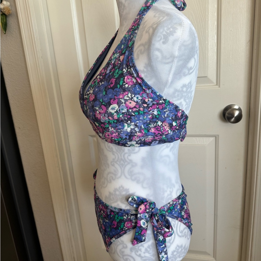 Floral Bikini Size Large With Adjustable Ties in Purple, Pink and Green GUC - Picture 3 of 12